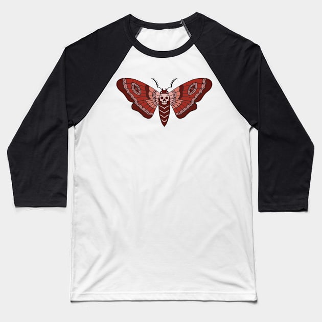 Red Skull Moth Baseball T-Shirt by Milibella